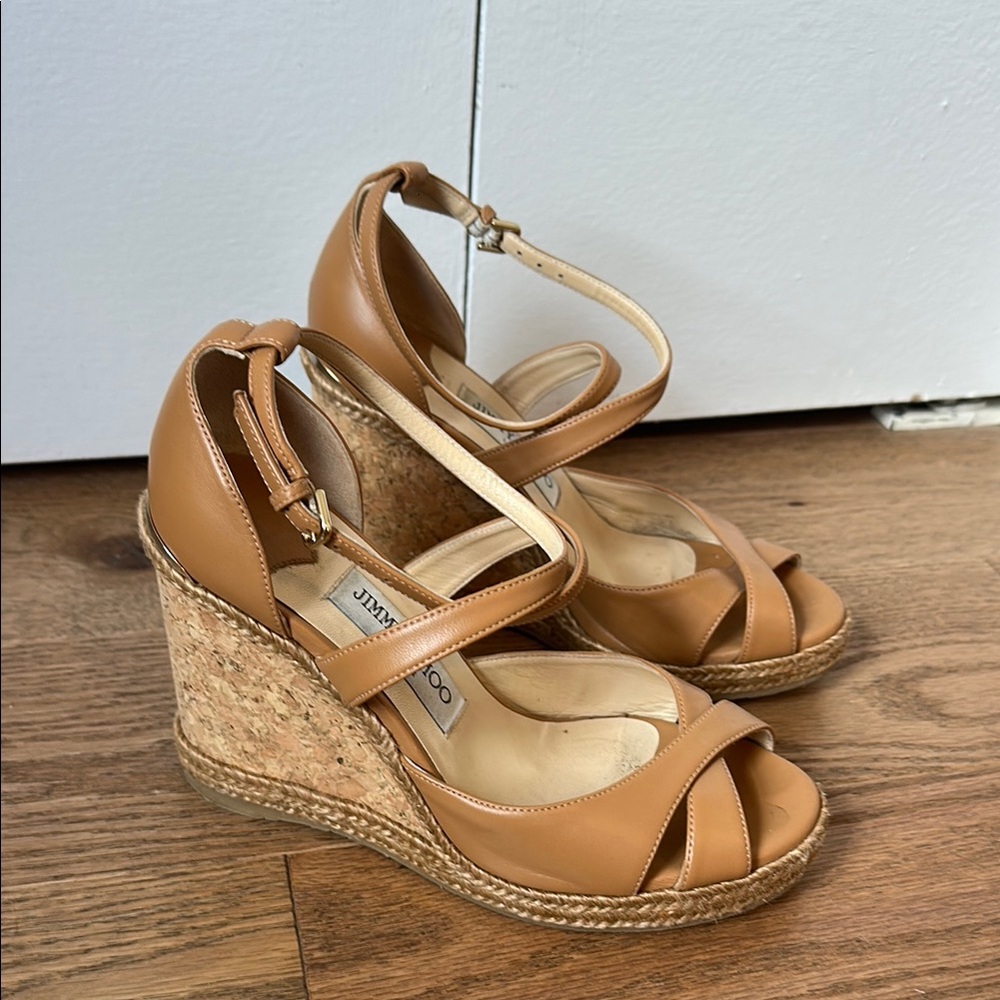 Jimmy Choo Brown Leather Wedge Sandals